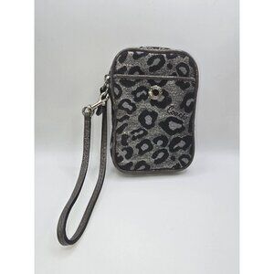 Coach Wristlet Pouch Cheetah Print Metallic Silver